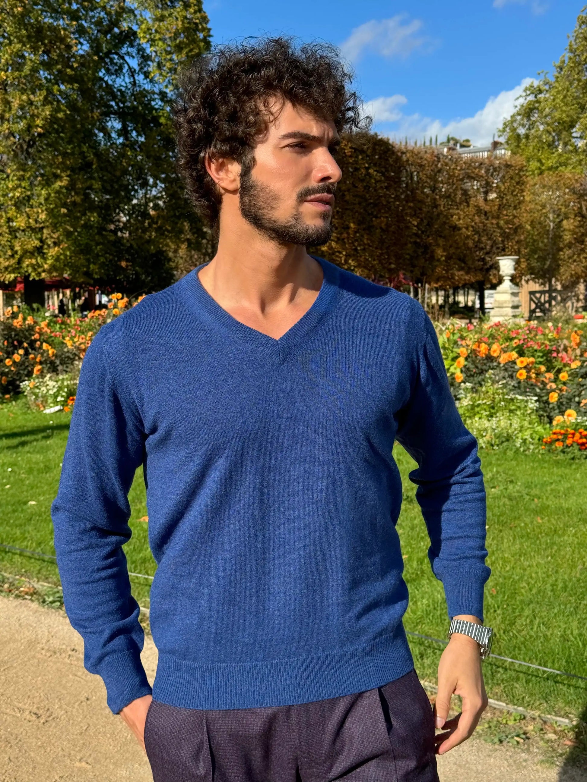 Maglia Uomo 100% Puro Cashmere Scollo a V-1