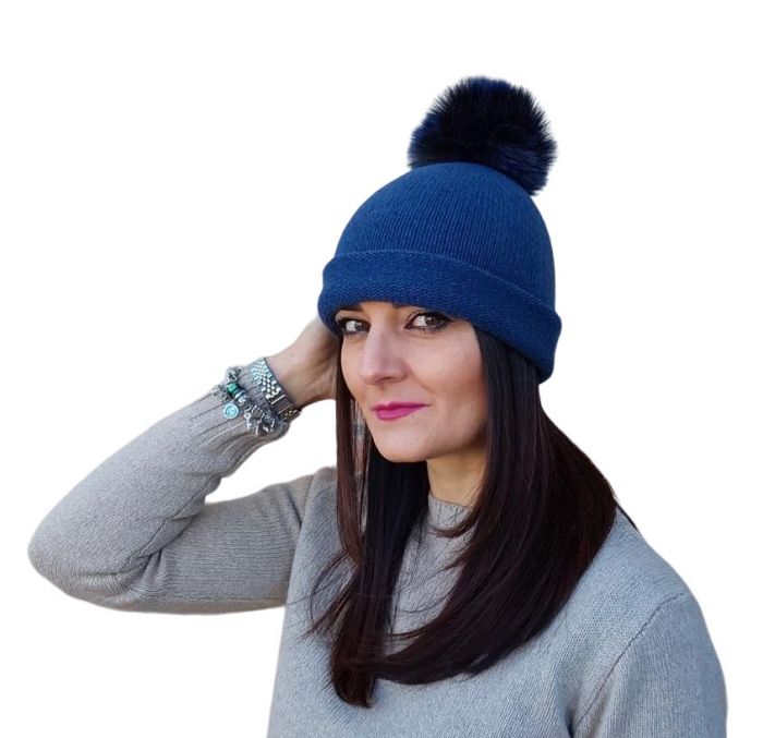 Cappello Donna Rasato con Pon Pon in Cashmere Rigenerato-2