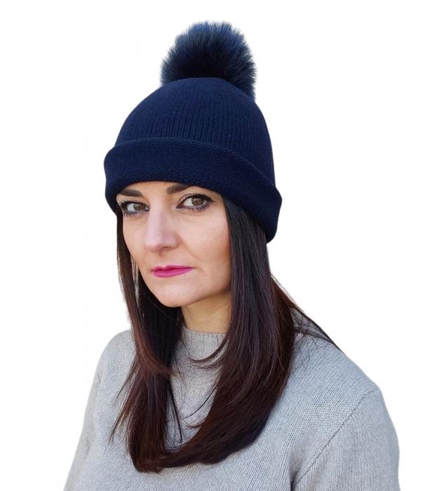 Cappello Donna Rasato con Pon Pon in Cashmere Rigenerato-4