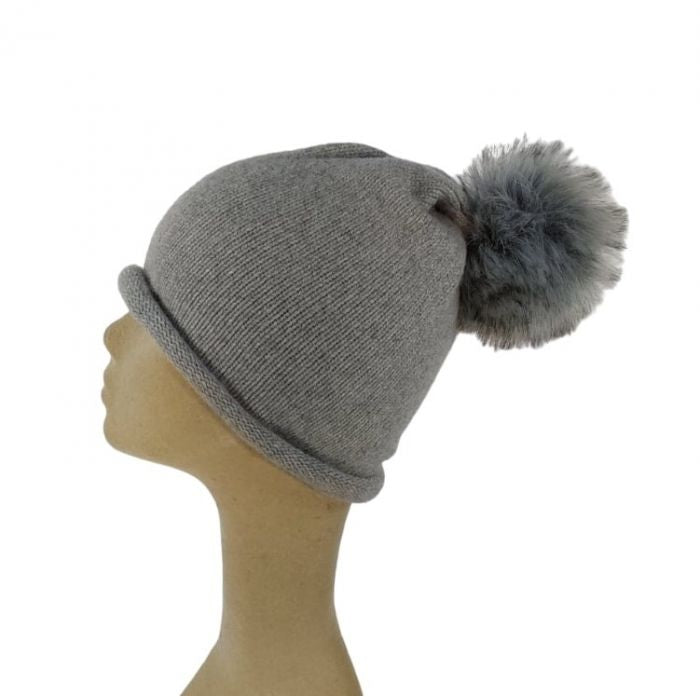 Cappello Donna Rasato con Pon Pon in Cashmere Rigenerato-6