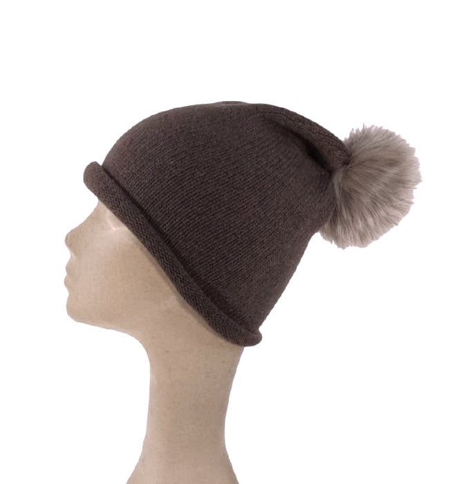 Cappello Donna Rasato con Pon Pon in Cashmere Rigenerato-0