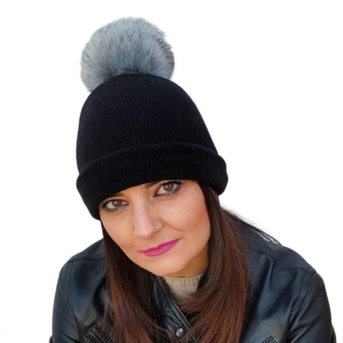 Cappello Donna Rasato con Pon Pon in Cashmere Rigenerato-7