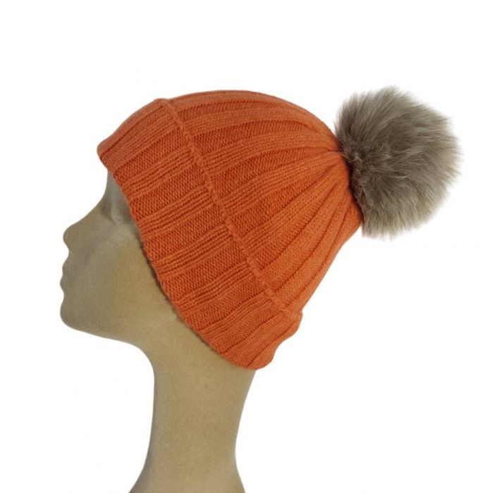 Cappello Donna a Coste con Pon Pon in Cashmere Rigenerato-1