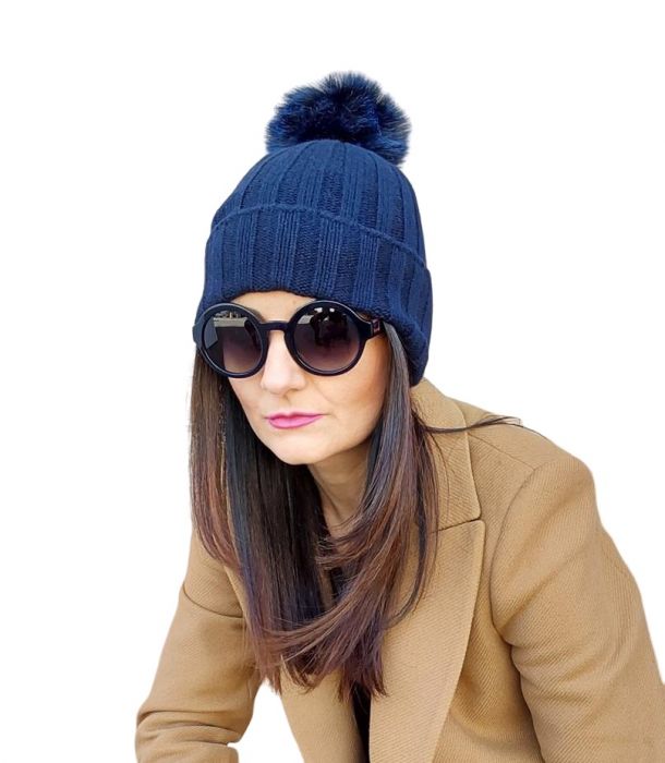 Cappello Donna a Coste con Pon Pon in Cashmere Rigenerato-2