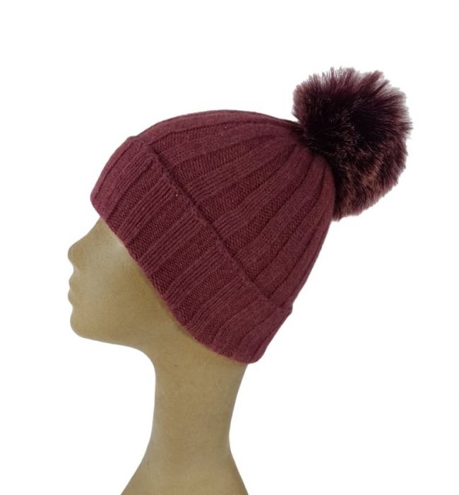 Cappello Donna a Coste con Pon Pon in Cashmere Rigenerato-10