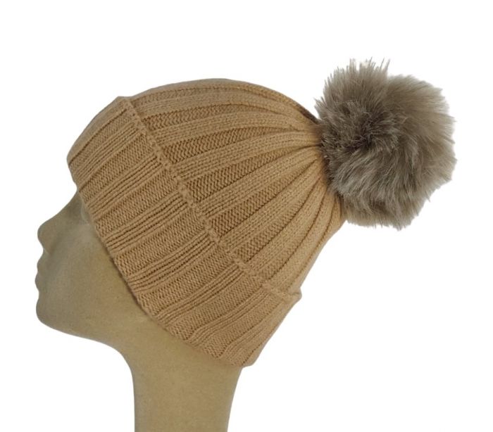 Cappello Donna a Coste con Pon Pon in Cashmere Rigenerato-5