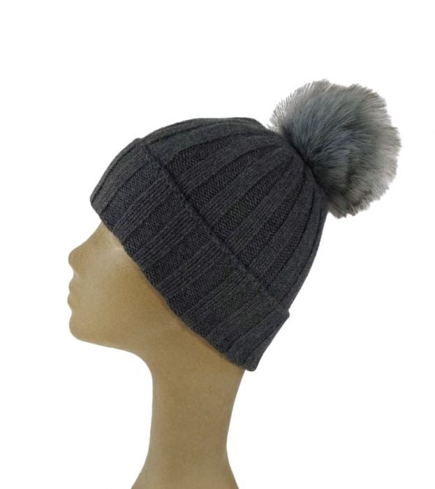 Cappello Donna a Coste con Pon Pon in Cashmere Rigenerato-6