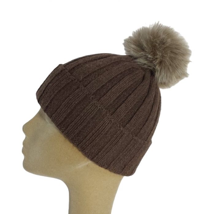 Cappello Donna a Coste con Pon Pon in Cashmere Rigenerato-8