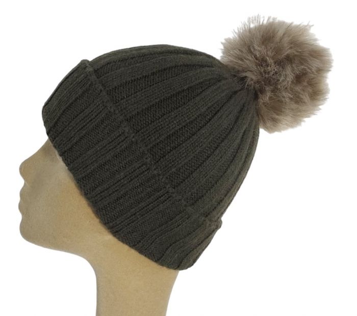 Cappello Donna a Coste con Pon Pon in Cashmere Rigenerato-11