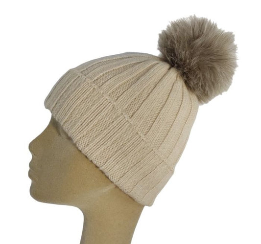 Cappello Donna a Coste con Pon Pon in Cashmere Rigenerato-0