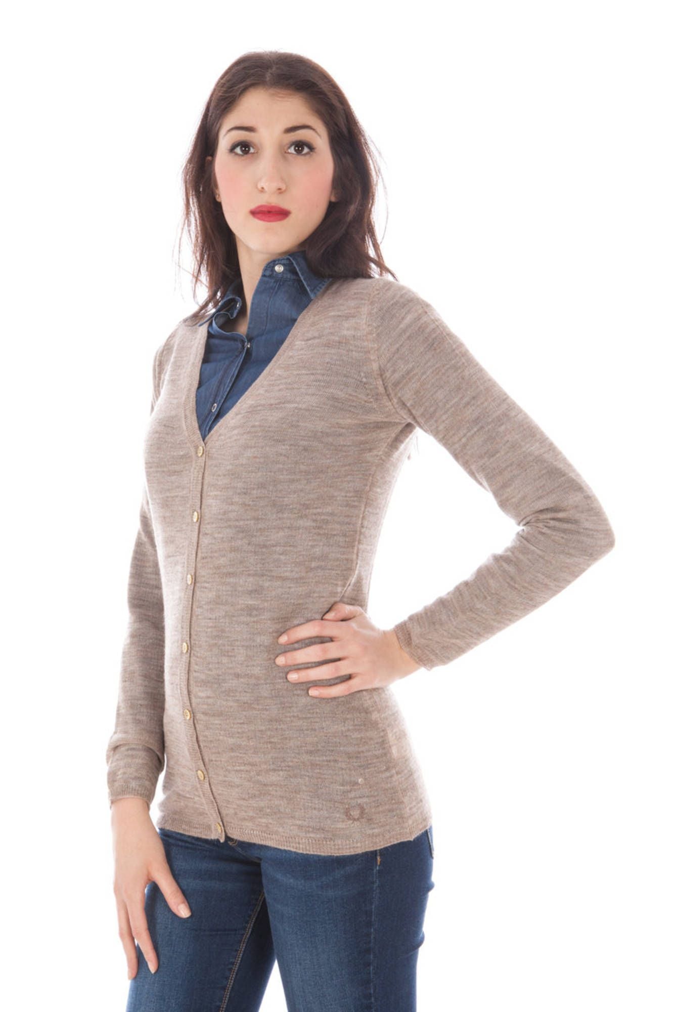 FRED PERRY CARDIGAN DONNA BEIGE-1