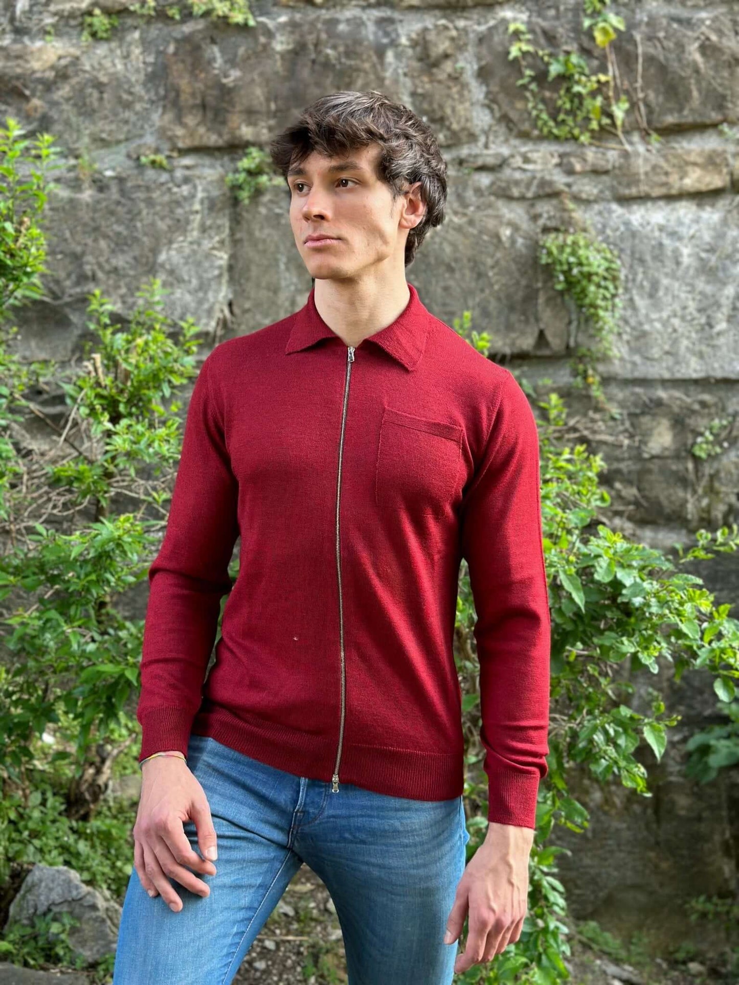 Giacca Uomo Misto Cashmere, Seta, Lana Merino Extrafine chiusura Zip-0