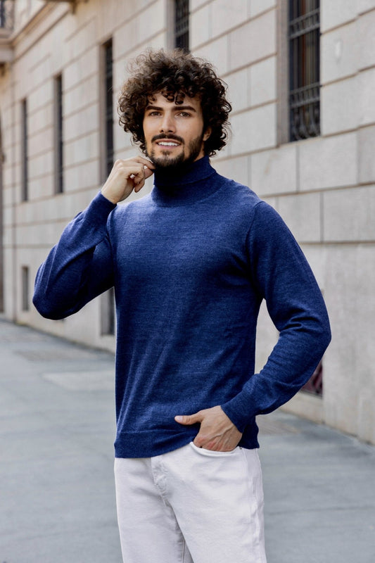 Maglia Dolcevita Cashmere Uomo, Seta e Lana Merino-0