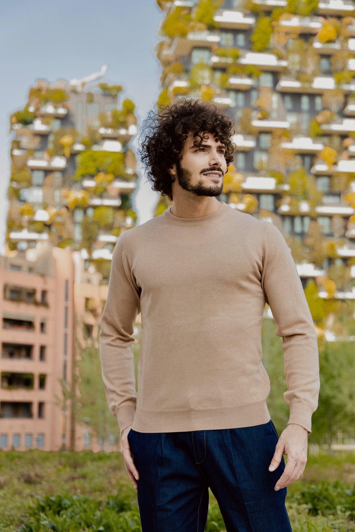 Maglia Uomo in misto Cashmere, Seta e Lana Merino Extrafine Girocollo-0