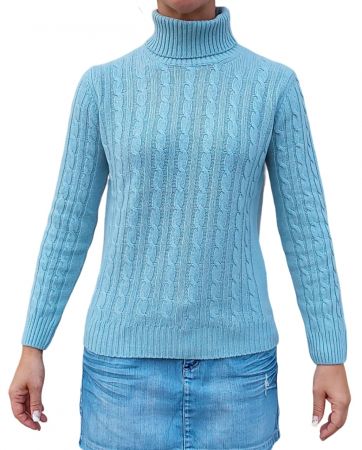 Maglia donna a trecce collo alto in cashmere rigenerato-4