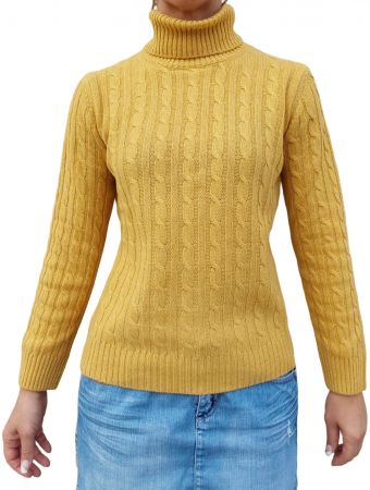 Maglia donna a trecce collo alto in cashmere rigenerato-6