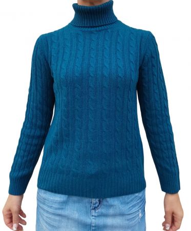 Maglia donna a trecce collo alto in cashmere rigenerato-5