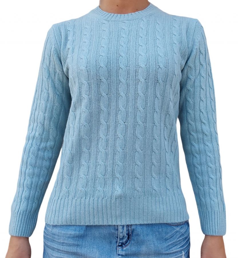 Maglia donna a trecce girocollo in cashmere rigenerato-4