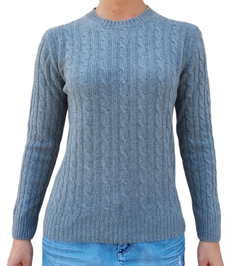 Maglia donna a trecce girocollo in cashmere rigenerato-2