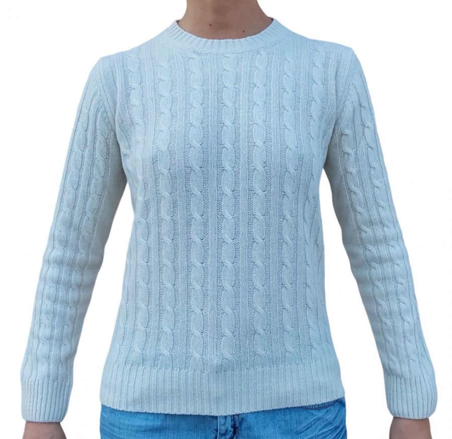 Maglia donna a trecce girocollo in cashmere rigenerato-3